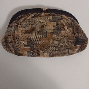 Rare Vtg Cara 1970s Corduroy Clutch Purse W/Lucite Handle Snap Closure Retro